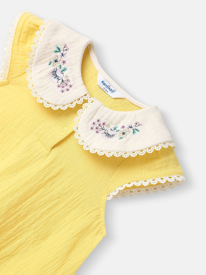 Nauti Nati Girls Girls Embroidery Detail Peter Pan Collar Cotton Top and Shorts Set