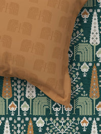MYTRIDENT Carnival Green & Yellow Floral Cotton 144 TC Queen Bedsheet Set-2.28 m x 2.54 m