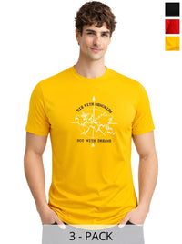 ADRO Men Pack of 3 Printed Round Neck Short Sleeves Cotton T-shirts
