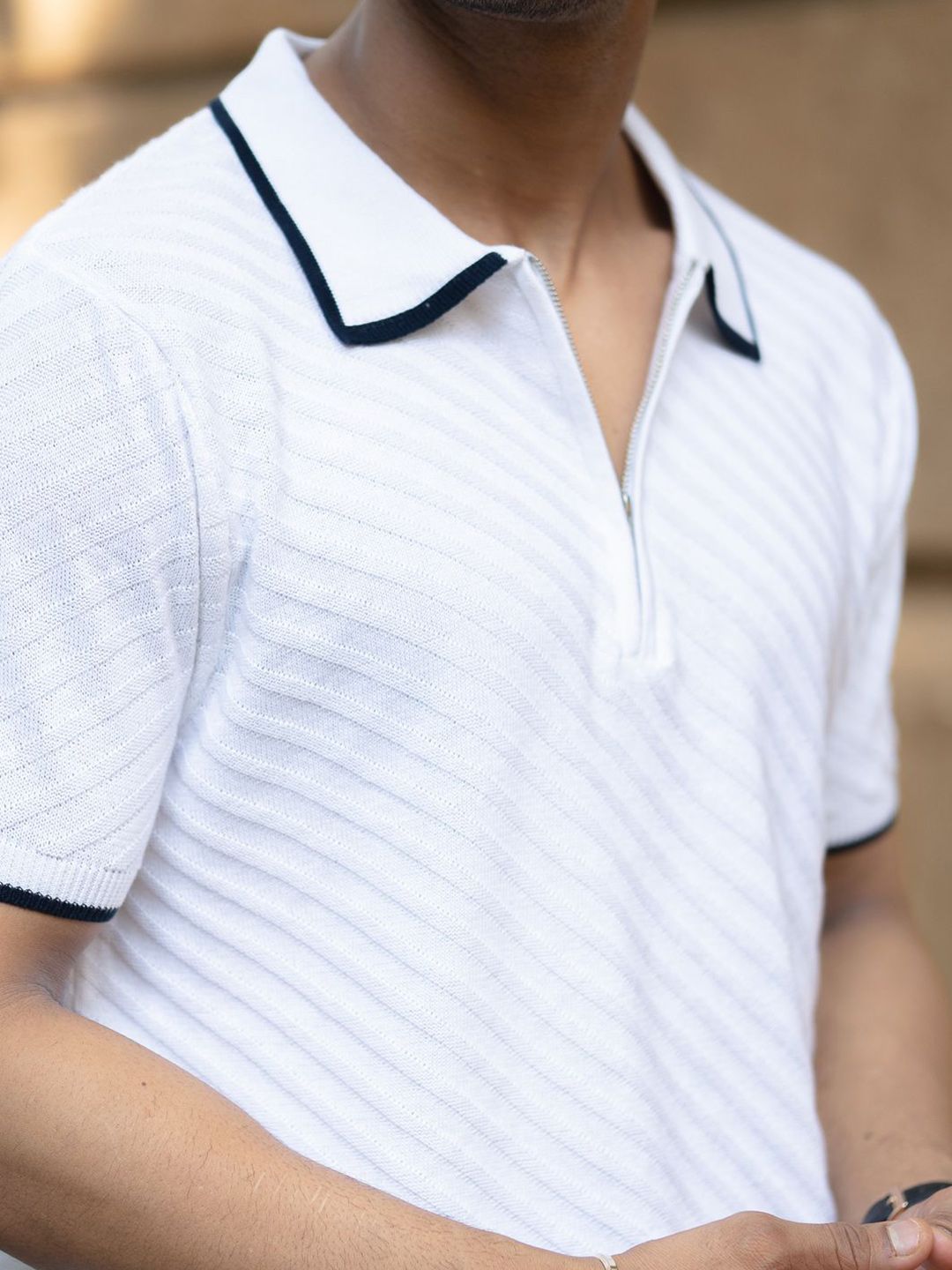 Powerlook SS25 Diagonal Knit Polo Collar Pure Cotton T-Shirt