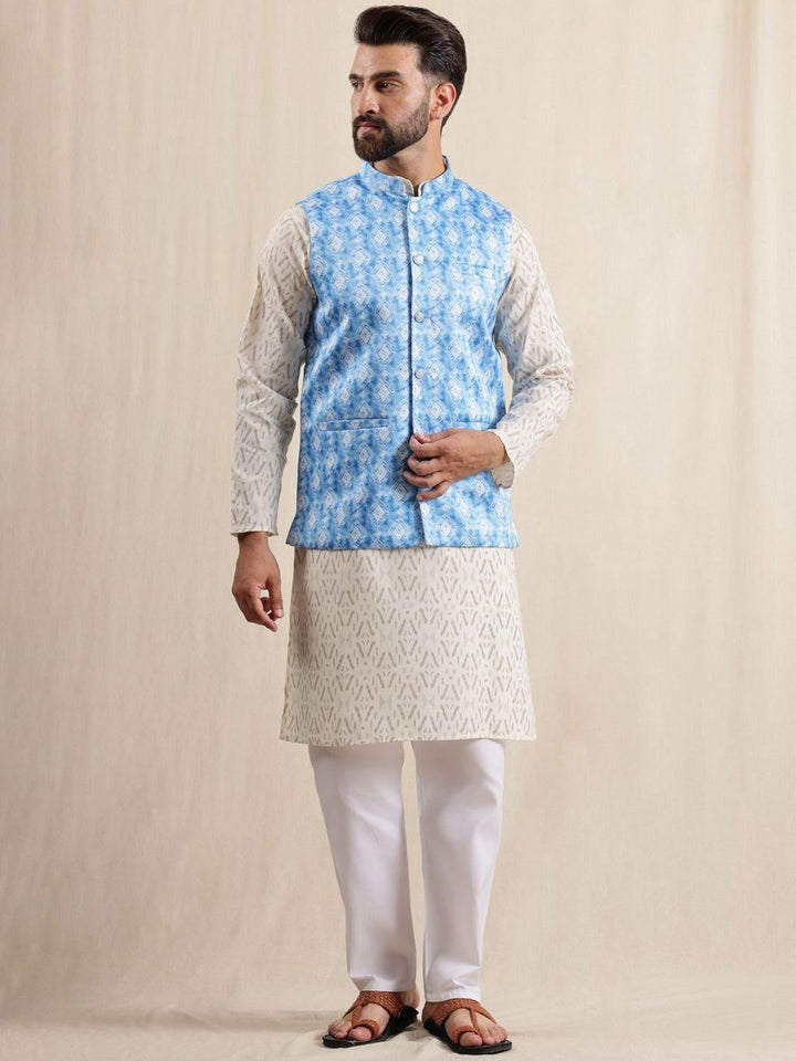 Anouk Men Printed Regular Kurta with Pyjamas & Nehru Jacket