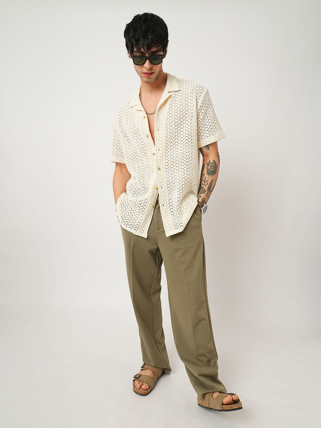 VASTRADO Men Classic Cuban Collar Solid Cotton Oversized Casual Shirt