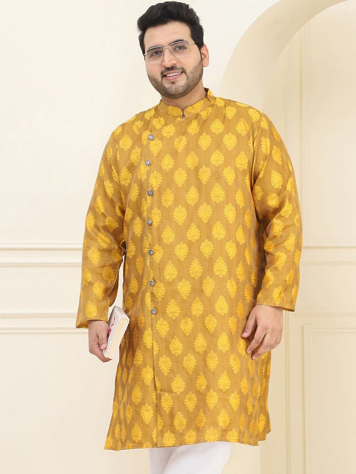 SOJANYA Plus Ethnic Motifs Printed Mandarin Collar Long Sleeves Cotton Silk Straight Kurta