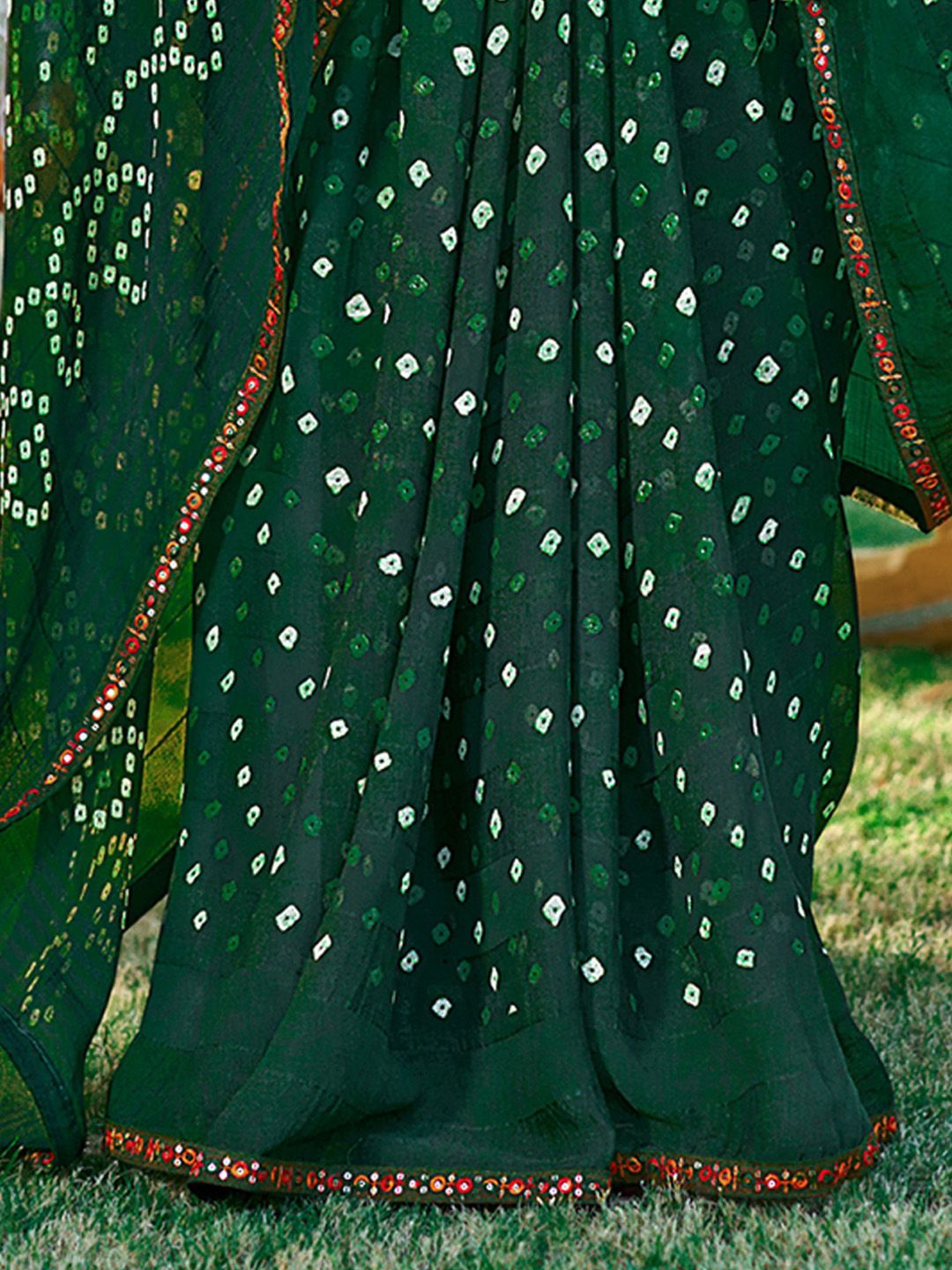 Saree mall Mirror Work Bandhani Sarees
