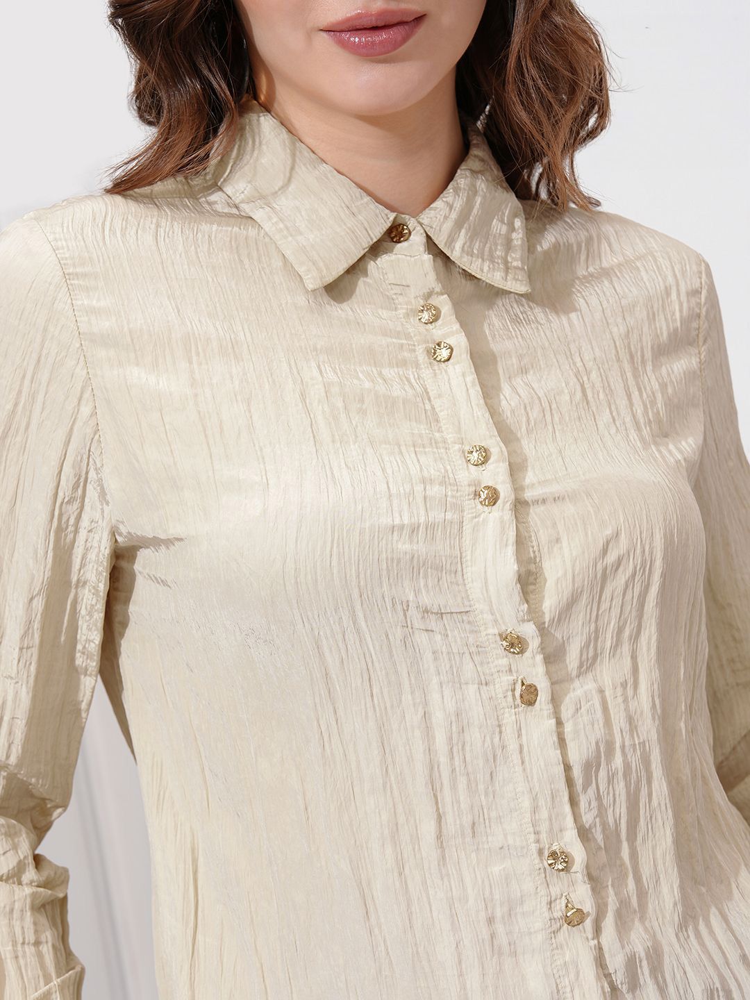 CHIC BY TOKYO TALKIES Women Spread Collar Textured Casual Shirt