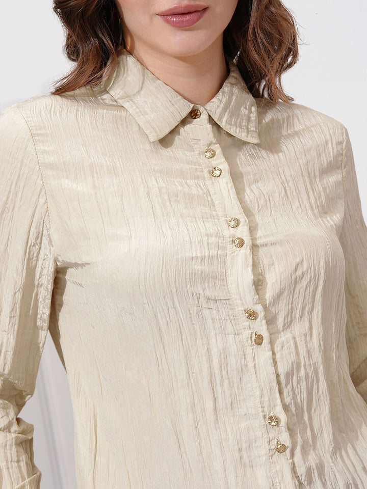 CHIC BY TOKYO TALKIES Women Spread Collar Textured Casual Shirt