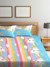 Myntra Elegant Homes Blue Cartoon Characters Polycotton 300 TC King Fine Bedsheet with 2 Pillow Covers-98 x 87 inches