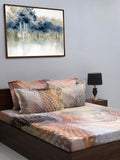 BOMBAY DYEING Brown & White Printed 300 TC Cotton King Bedsheet with 4 Pillow Covers