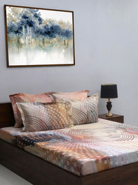 BOMBAY DYEING Brown & White Printed 300 TC Cotton King Bedsheet with 4 Pillow Covers