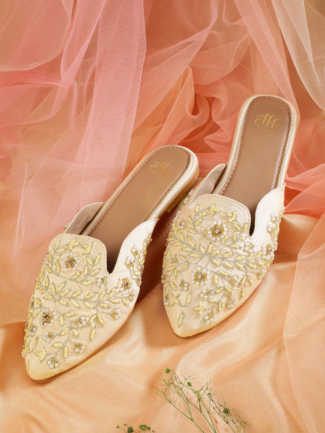 House of Pataudi Floral Embroidered Mules