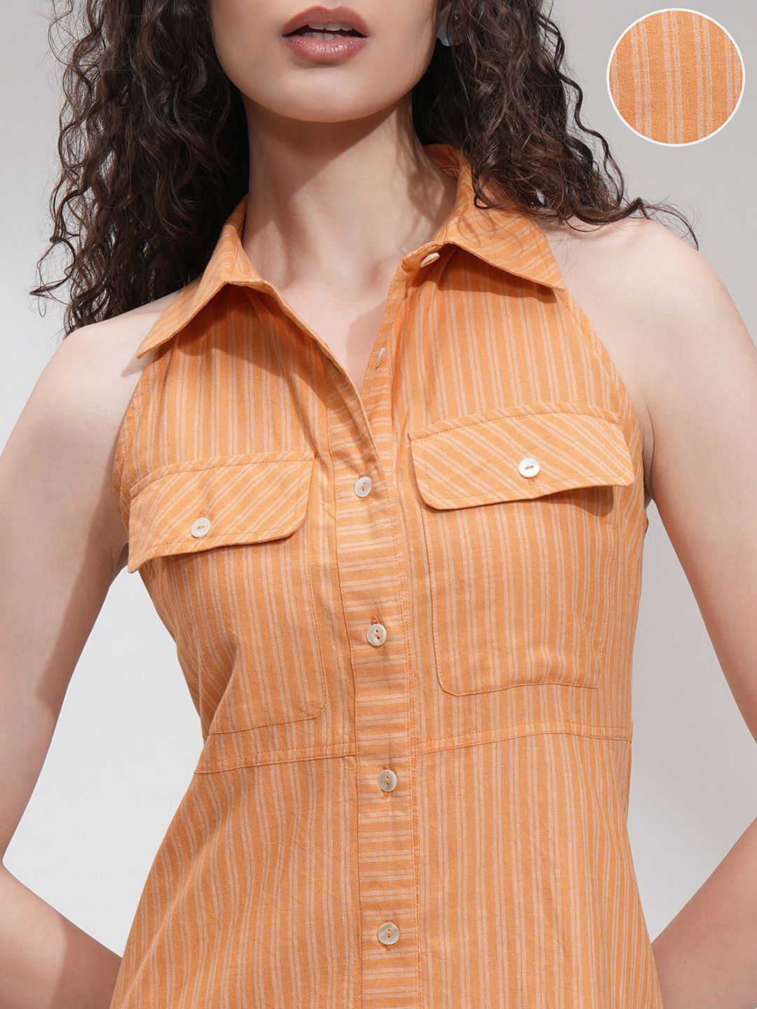 Tokyo Talkies Women Striped Sleeveless Shirt Dress