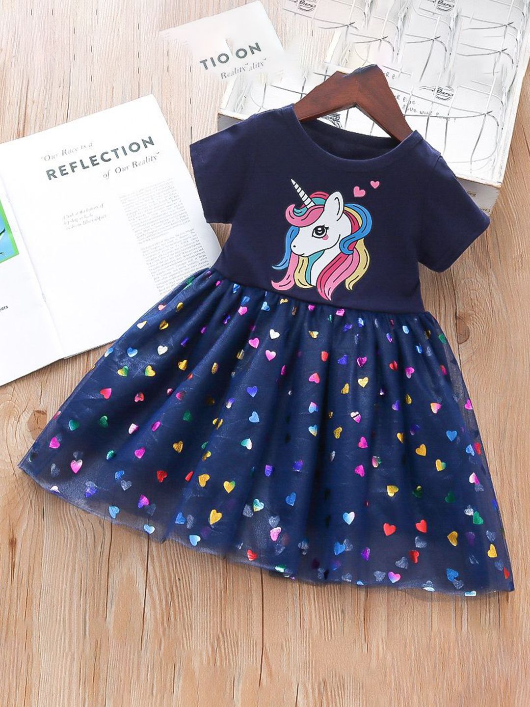 YK Girls Printed Round Neck Cotton Fit & Flare Dress