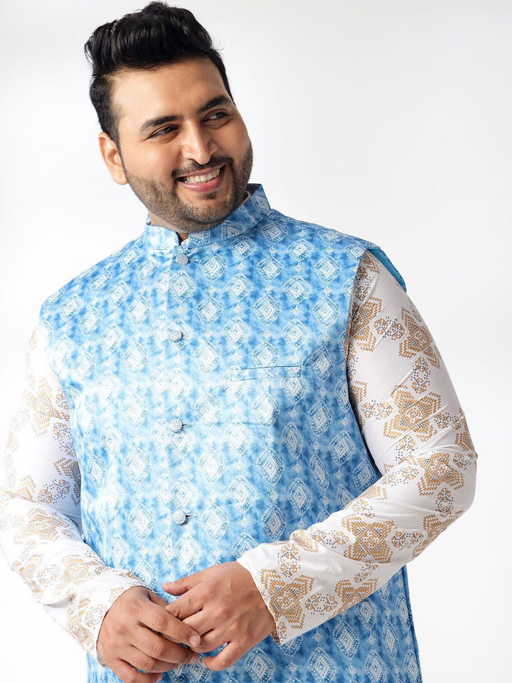 SOJANYA PLUS Men Plus Size Geometric Printed Kurta with Pyjamas