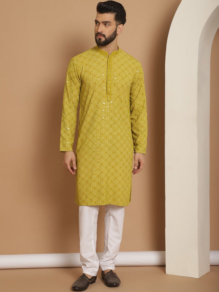 Anouk Green Ethnic Motifs Woven Design Straight Kurta With Churidar & Nehru Jacket