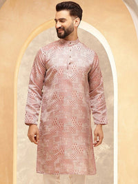 SOJANYA Ethnic Motifs Printed Band Collar Jacquard Silk Straight Kurta