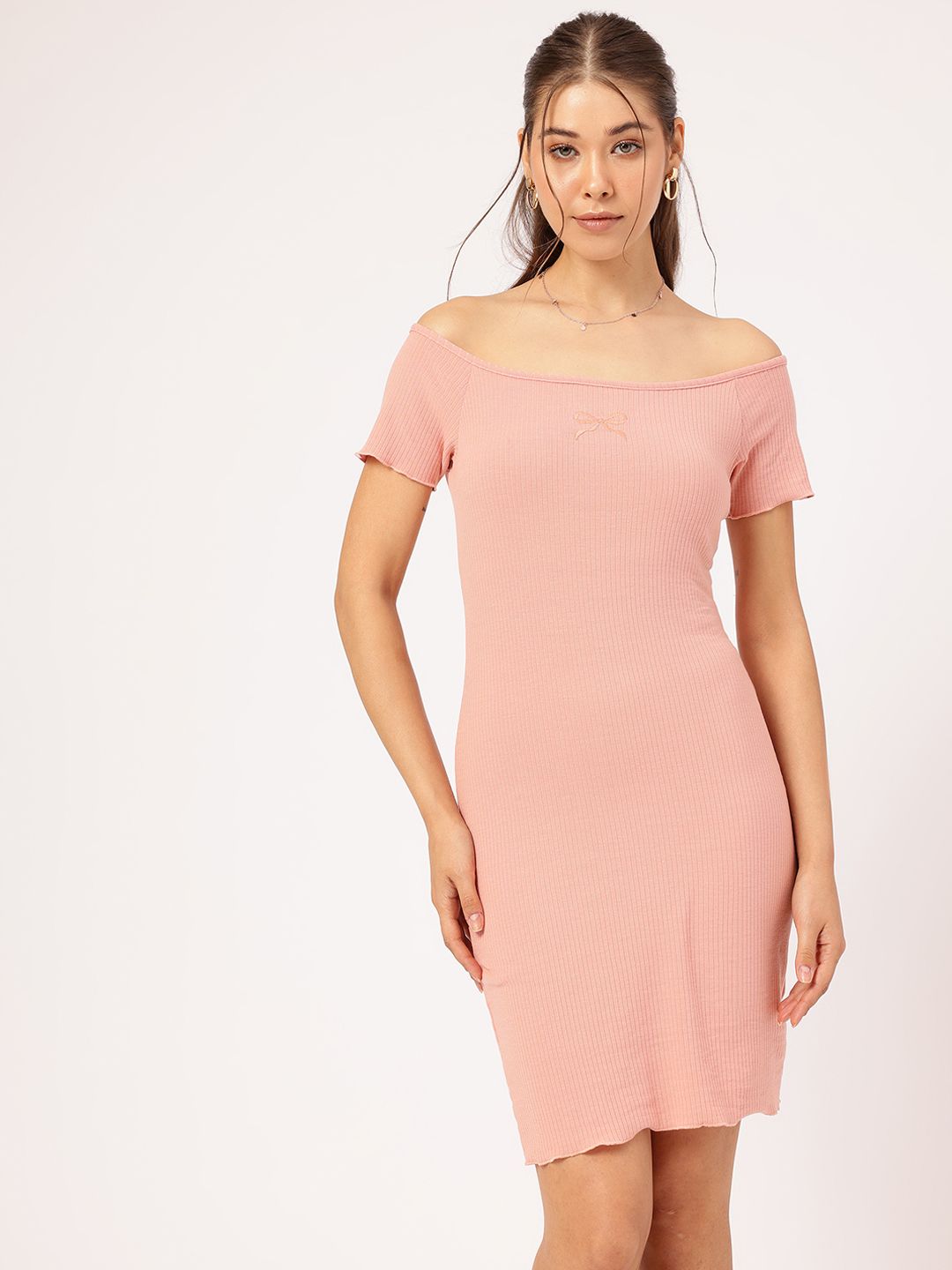 DressBerry Cute Femme Off-Shoulder Knitted Bodycon Dress
