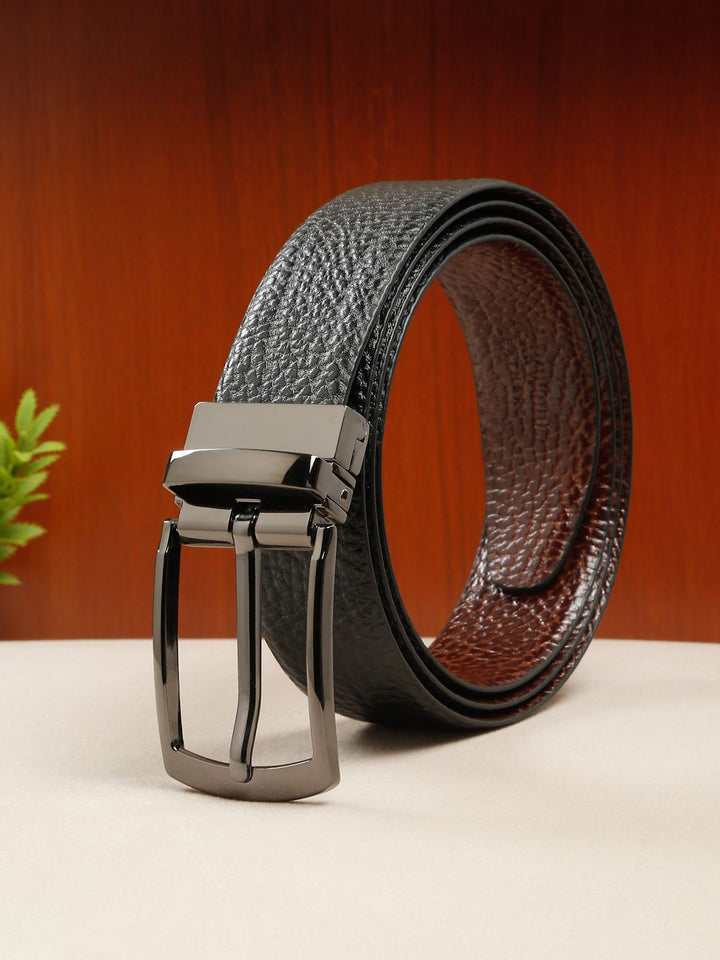 Teakwood Leathers Men Textured Leather Reversible Formal Belt