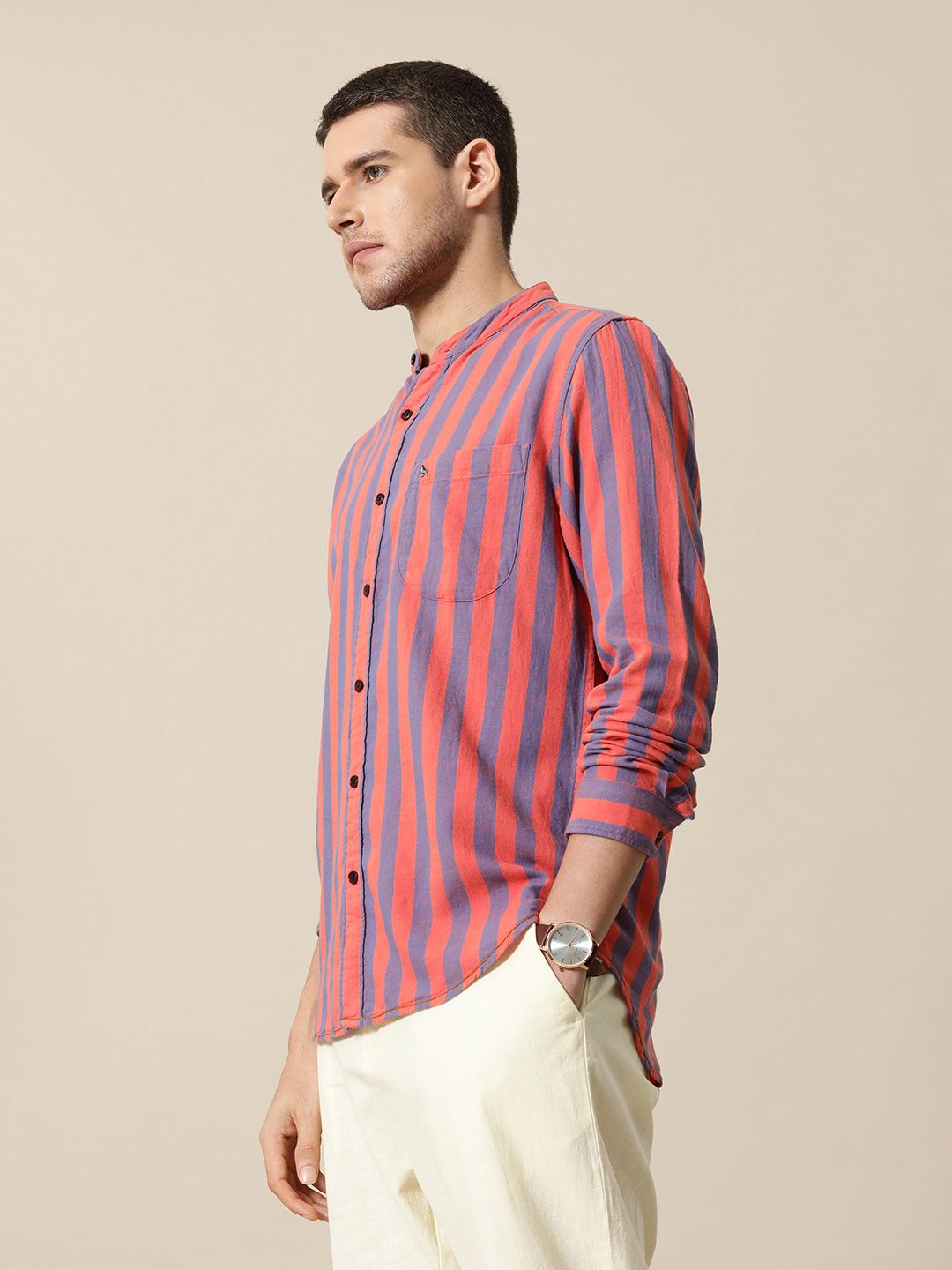 Mr Bowerbird Pure Cotton Tailored Fit Opaque Striped Casual Shirt