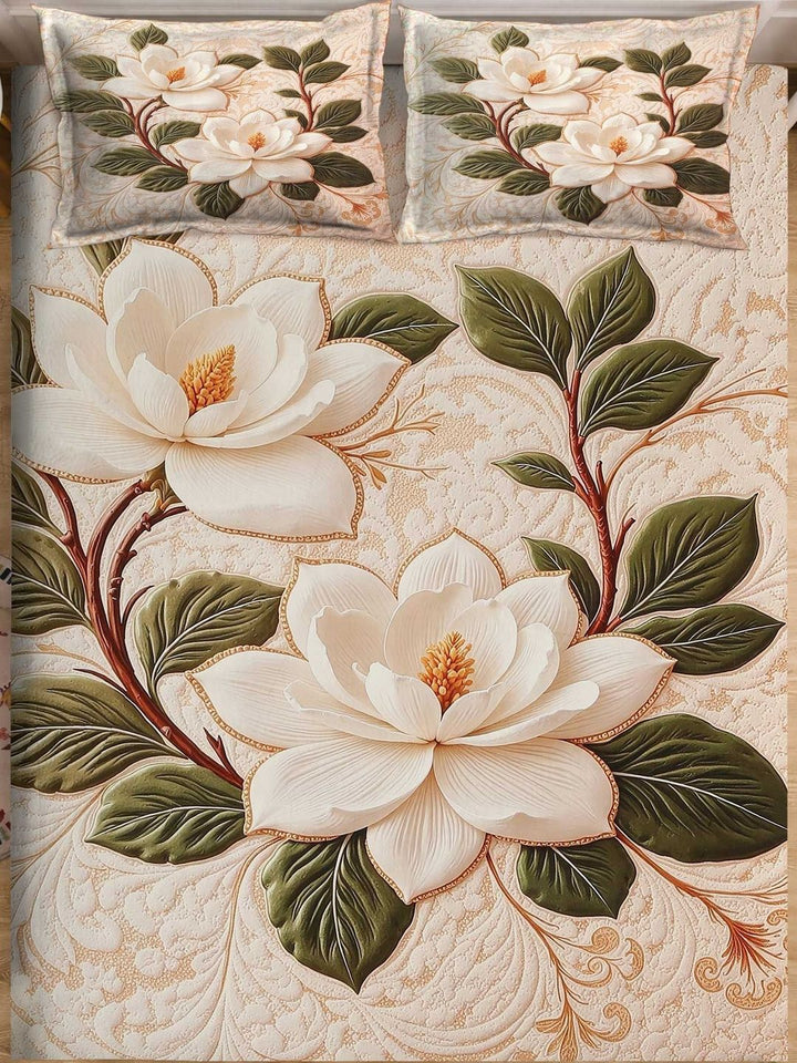 Myntra Elegant Homes Cream Printed 400 TC Dilengkapi Cadar Katil Double Dengan 2 Sarung Bantal