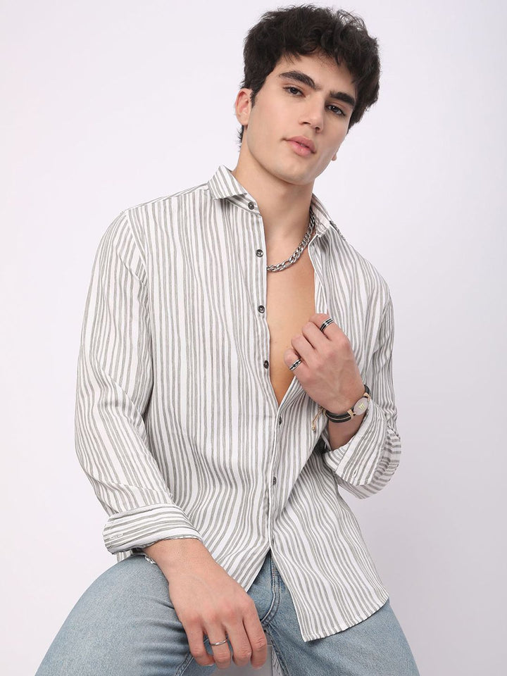 VASTRADO Men Classic Slim Fit Multi Stripes Opaque Striped Casual Shirt
