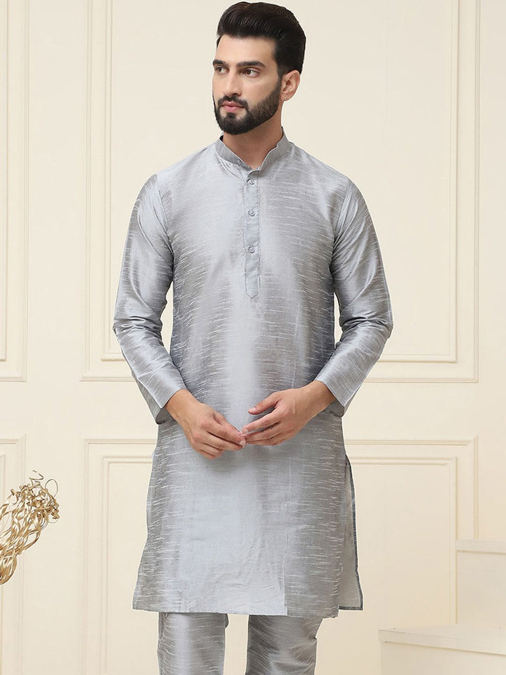 SOJANYA Band Collar Neck Long Sleeves Regular Dupion Silk Straight Kurta