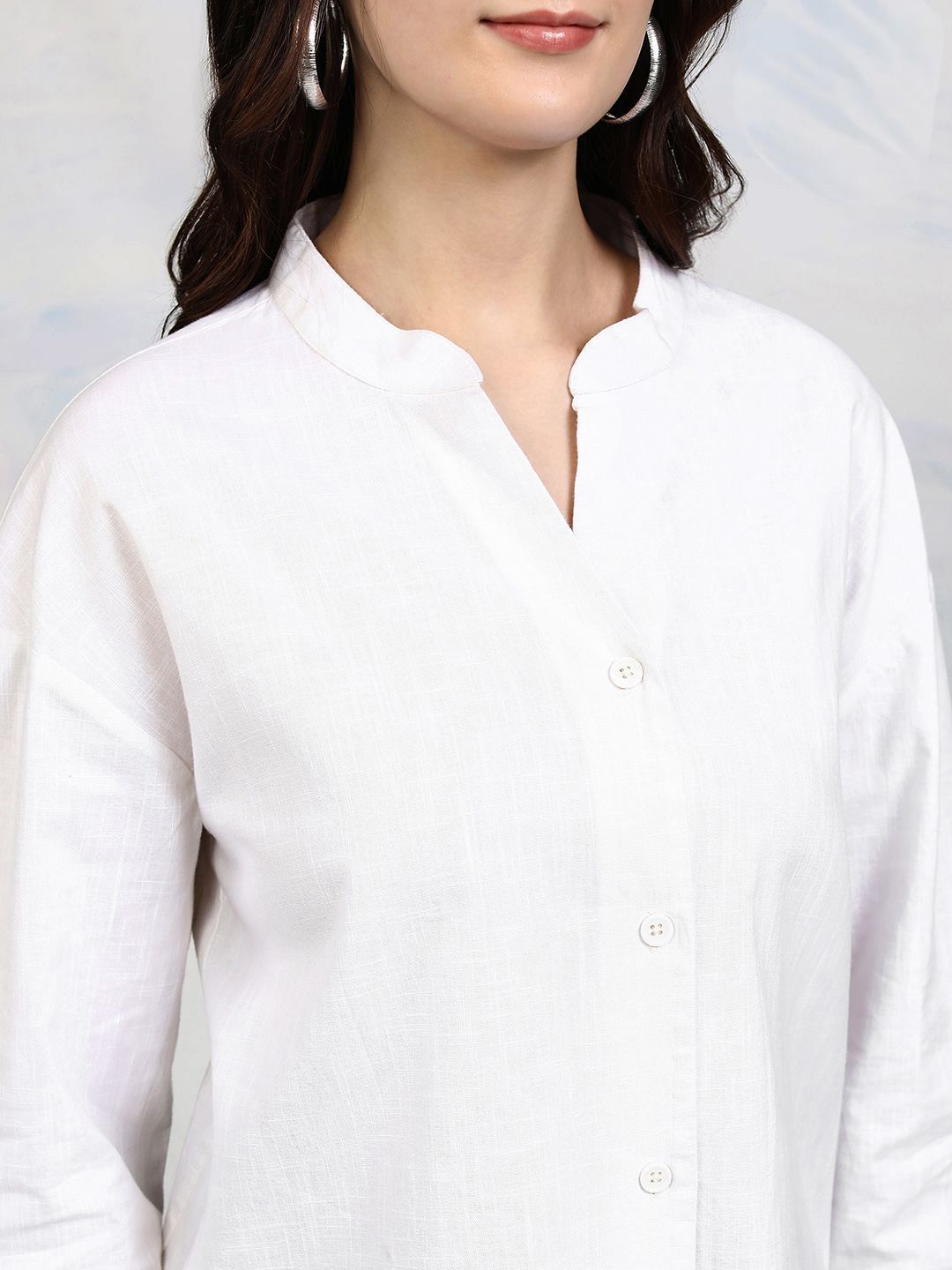 Tokyo Talkies Women Button Down Drop Shoulder Cotton Shirt