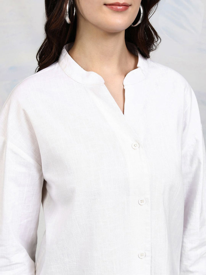 Tokyo Talkies Women Button Down Drop Shoulder Cotton Shirt