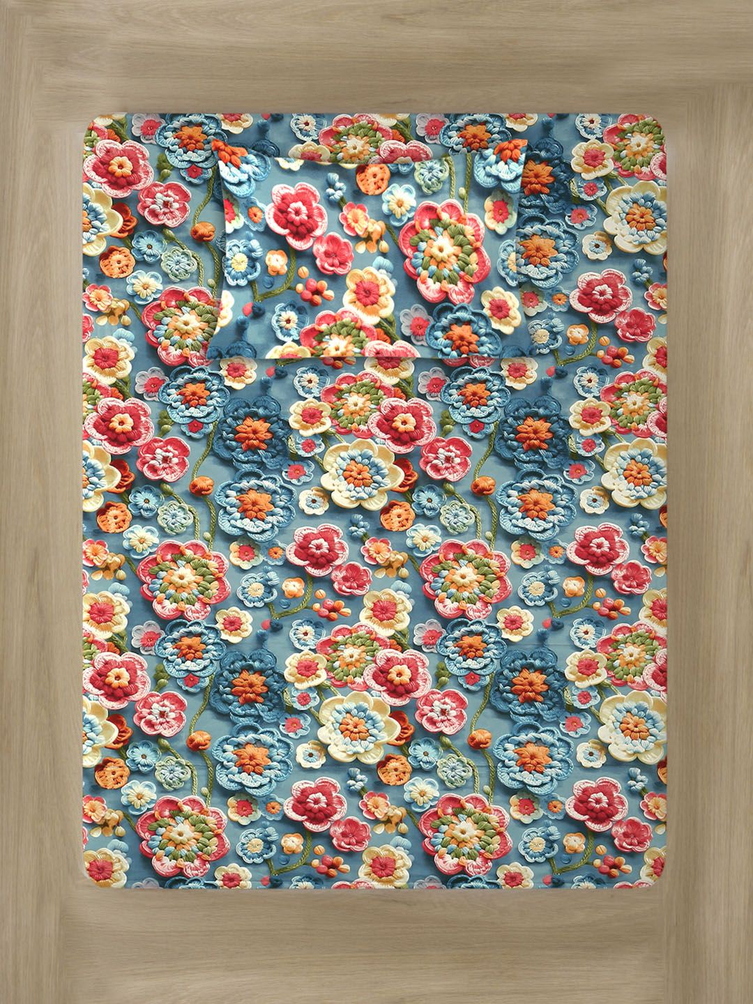 Klotthe Blue Floral Printed 300 TC Single Cadar 7D Dengan Sarung Bantal- 2.25 m x 1.5 m