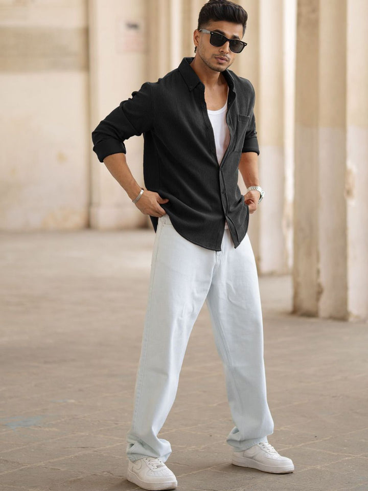 Powerlook Men Spread Collar Textured Cotton Casual Shirt