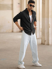 Powerlook Men Spread Collar Textured Cotton Casual Shirt