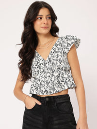 DressBerry Monochrome Smocked Floral Top