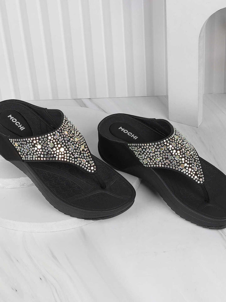 Mochi Embellished Wedge Mules