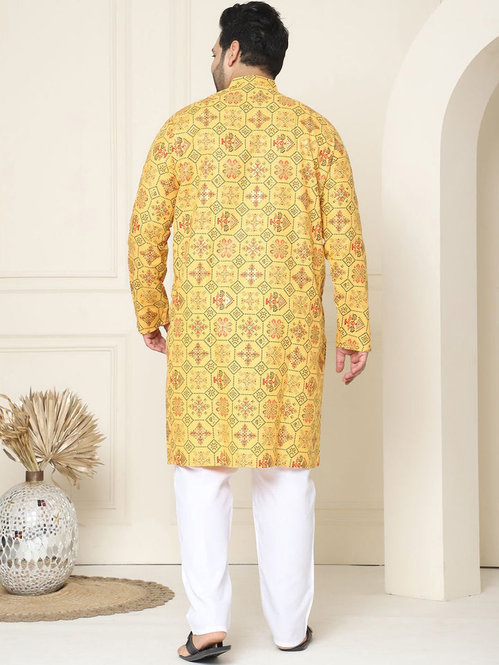 SOJANYA PLUS Motif Etnik Bercetak Linen Kapas Kurta Lurus dengan Piyama