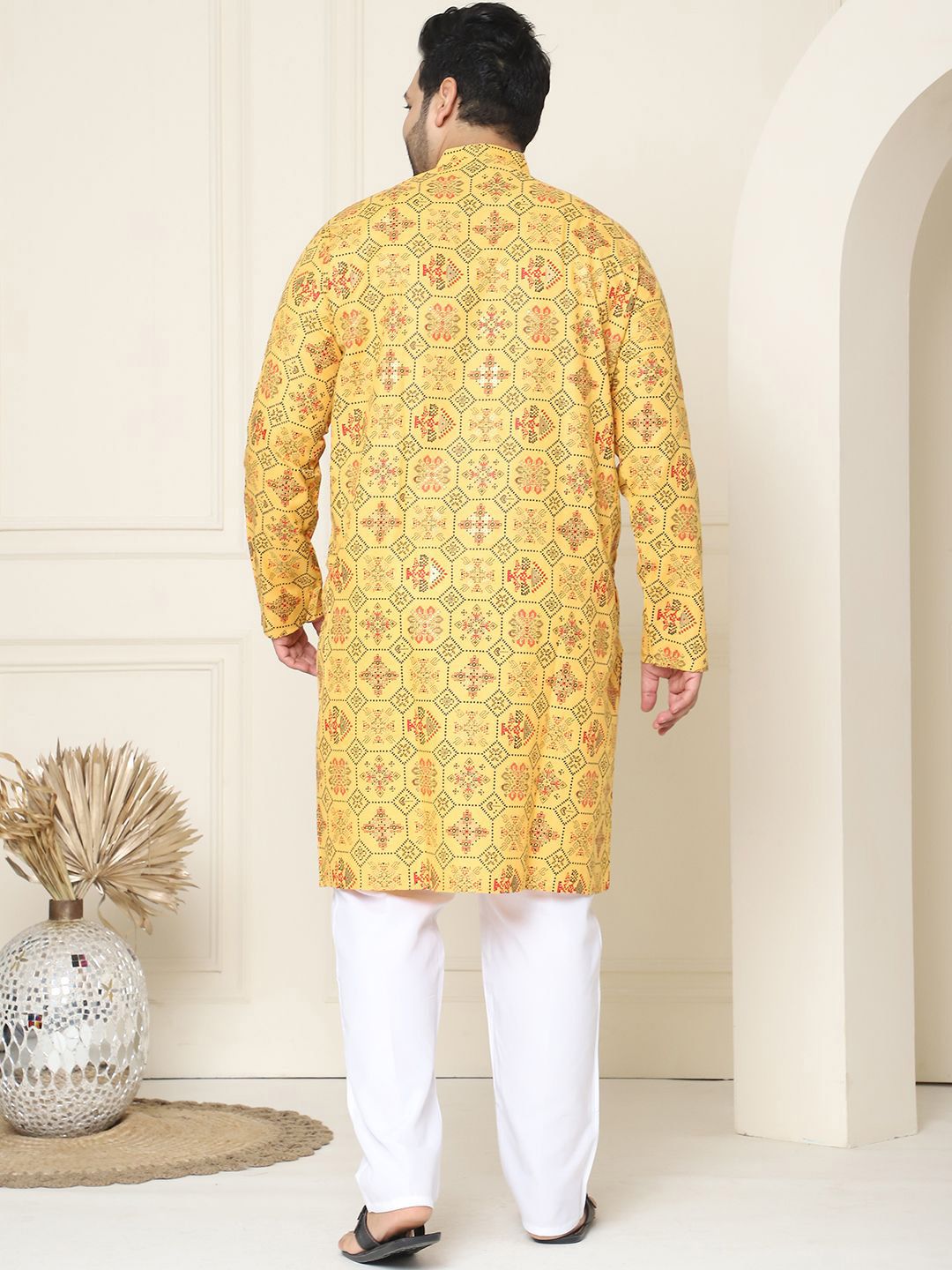 SOJANYA PLUS Motif Etnik Bercetak Linen Kapas Kurta Lurus dengan Piyama