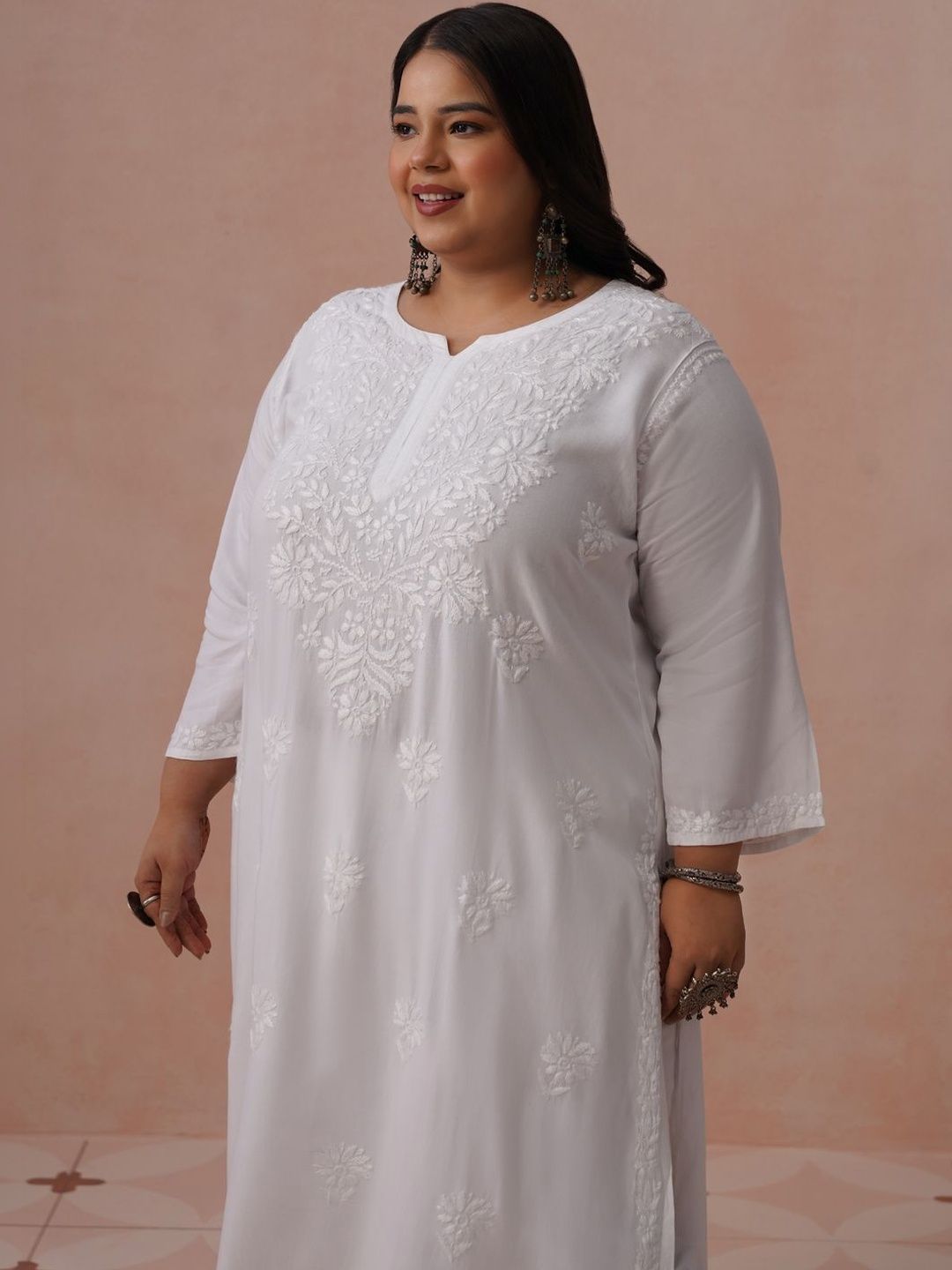 House of Chikankari Ethnic Motifs Viscose Rayon Straight Calf Length Kurta