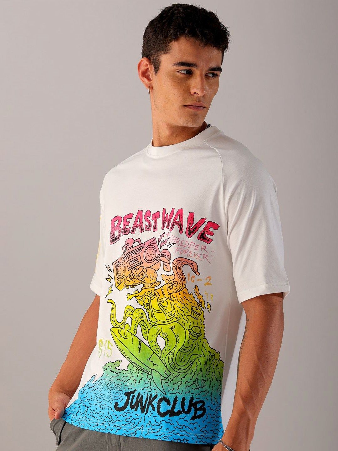 The Indian Garage Co Men Graphic Printed Round Neck Cotton Oversized T-Shirt