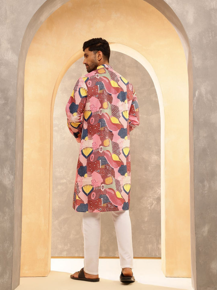 Anouk Abstract Printed Band Collar Straight Cotton Linen Kurta