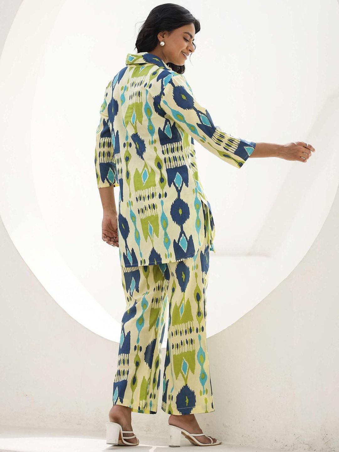 Mamicha Women Printed Shirt Collar Cotton Shirt and Trousers Co-Ords