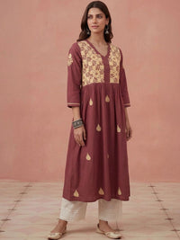 Rumah Wanita Chikankari Kerja Benang Sulam Anarkali Kurta