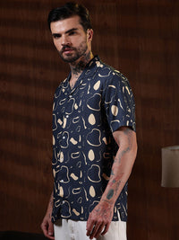 Baju Kasual Kapas Kolar Cuba Eszett Bercetak Abstrak