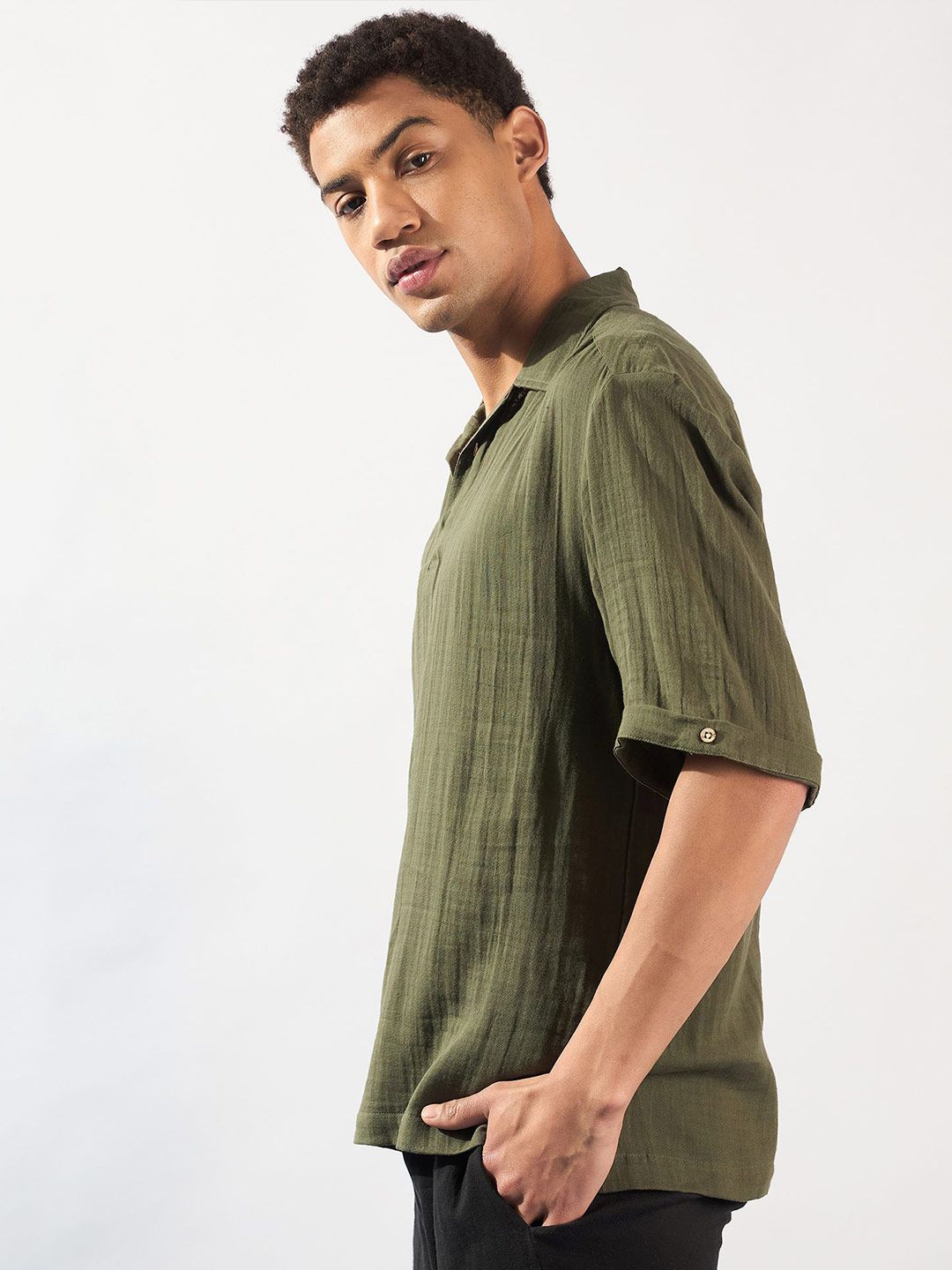 DENNISON Men Muslin Cotton Double Gauge Oversized Shirt