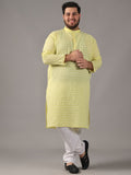 SOJANYA PLUS Plus Size Lelaki Motif Etnik Sulam Kurta Kapas Tulen Bersama Piyama