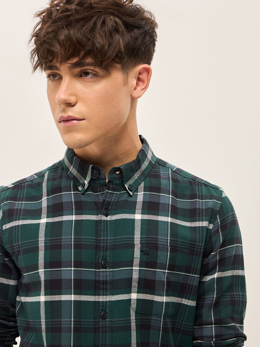THE BEAR HOUSE Men Button-Down Collar Checked Cotton Slim Fit Casual Shirt