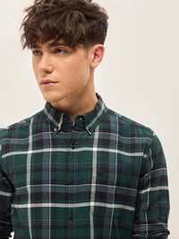 THE BEAR HOUSE Men Button-Down Collar Checked Cotton Slim Fit Casual Shirt