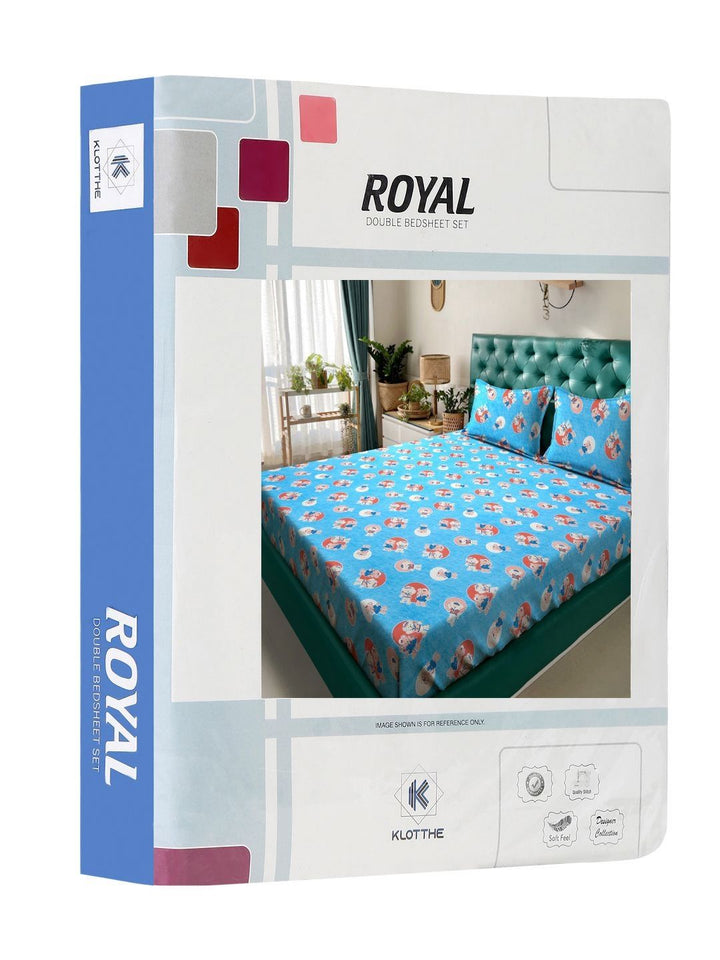KLOTTHE Biru Kapas 400 TC Cadar King Halus dengan Sarung Bantal-98 x 89 inci