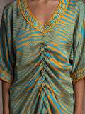 Mamicha Wanita Cetak Lengan Batwing V-neck A-Line Maxi Dress