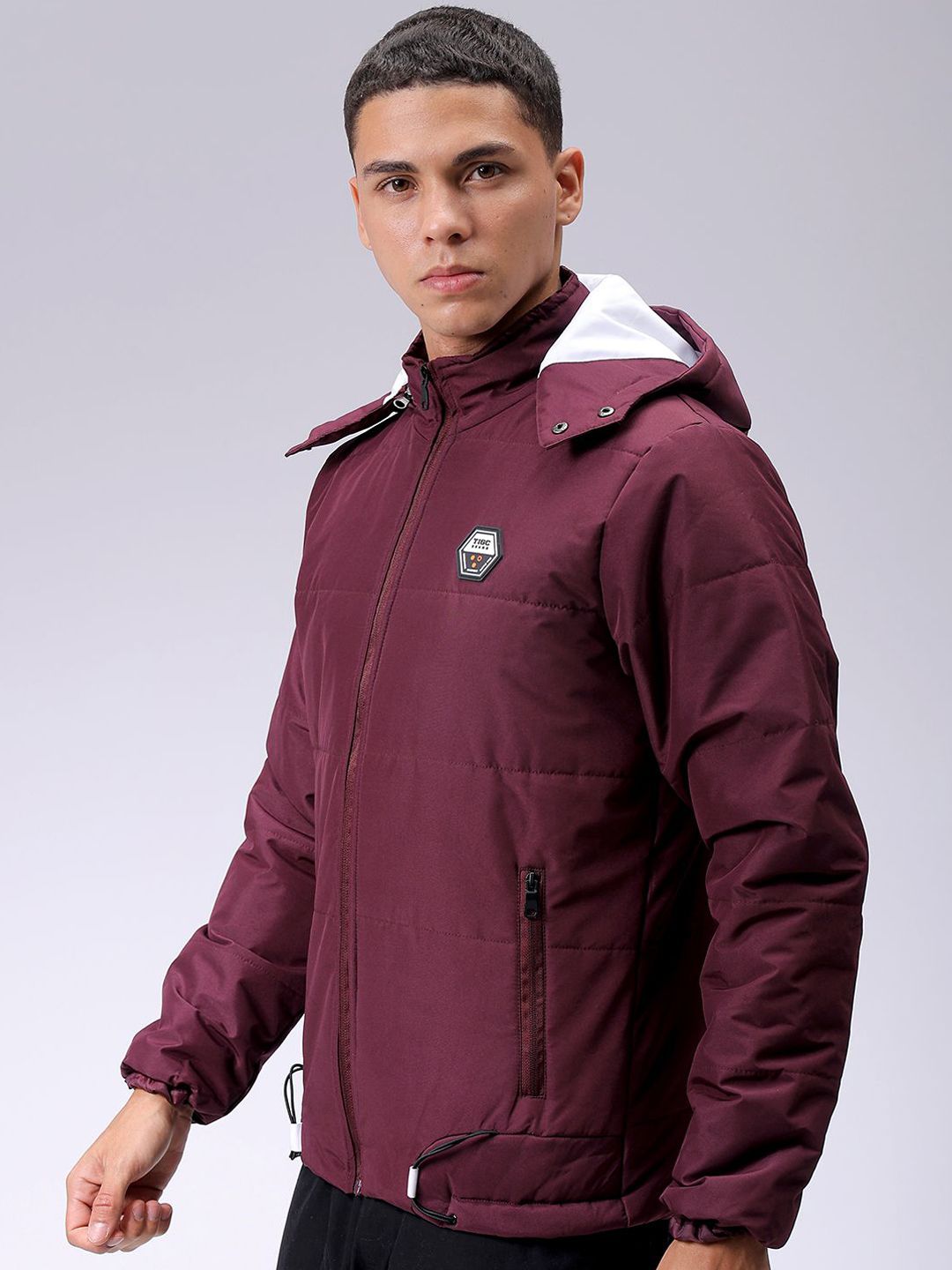 The Indian Garage Co Men Slim Fit Zip-Front PufferJacket with Detachable Hood