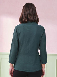 AND Women Lapel Collar Three-Quarter Sleeves Top
