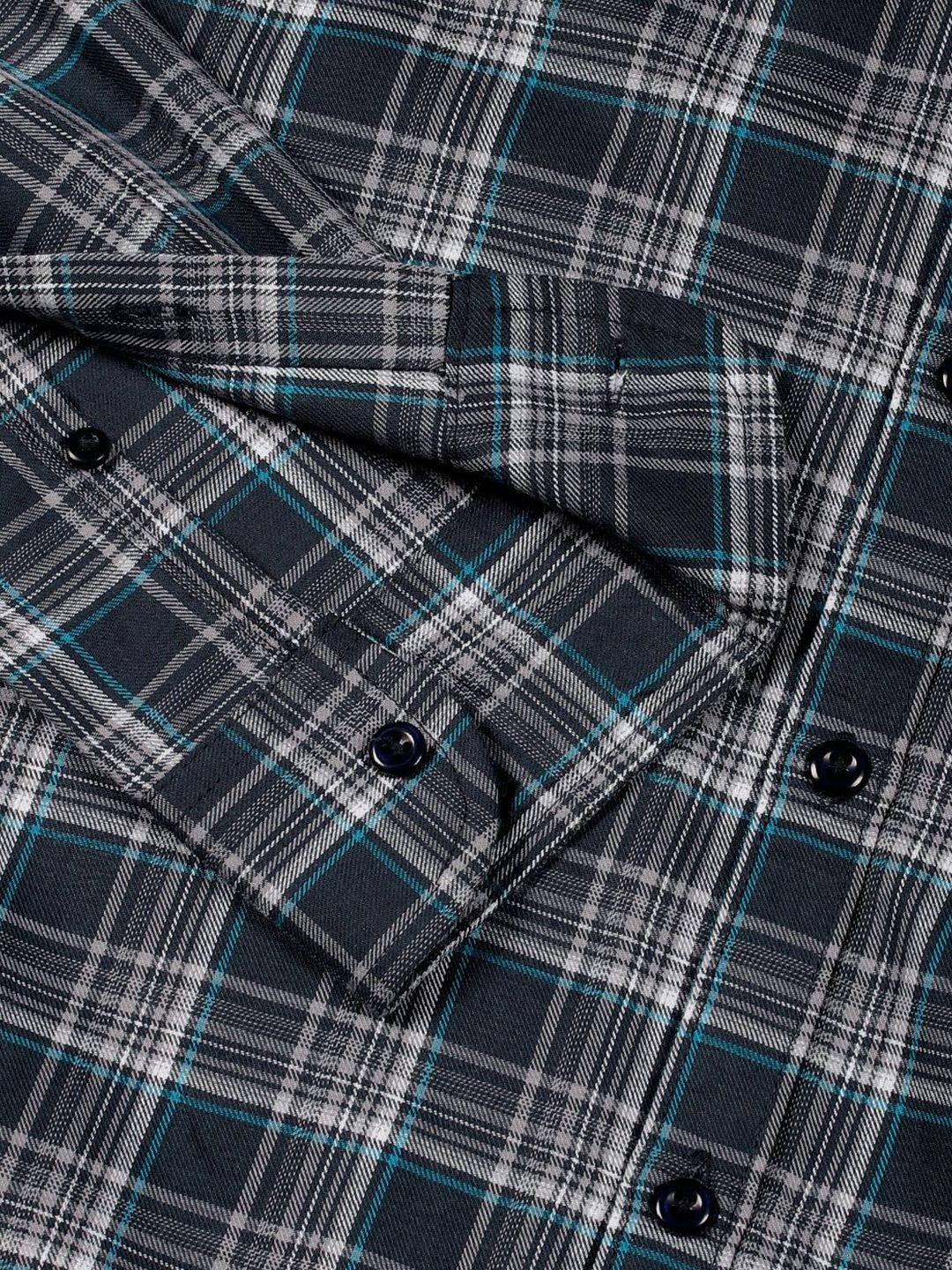 Thomas Scott Men Premium Spread Collar Checked Cotton Slim Fit Casual Shirt