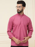 SOJANYA Band Collar Neck Long Roll-Up Sleeves Pure Cotton Straight Kurta